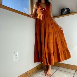 Universal Thread burnt orange pleated maxi dress with slightly open back.